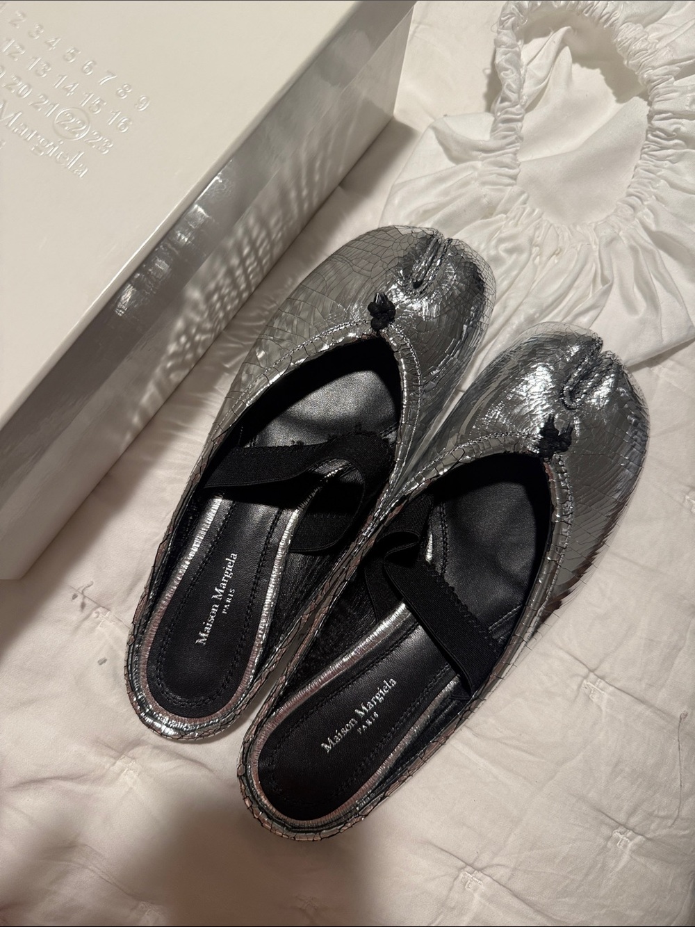 NEW Maison Martin Margiela Silver Metallic broken mirror Ballet Flats mules